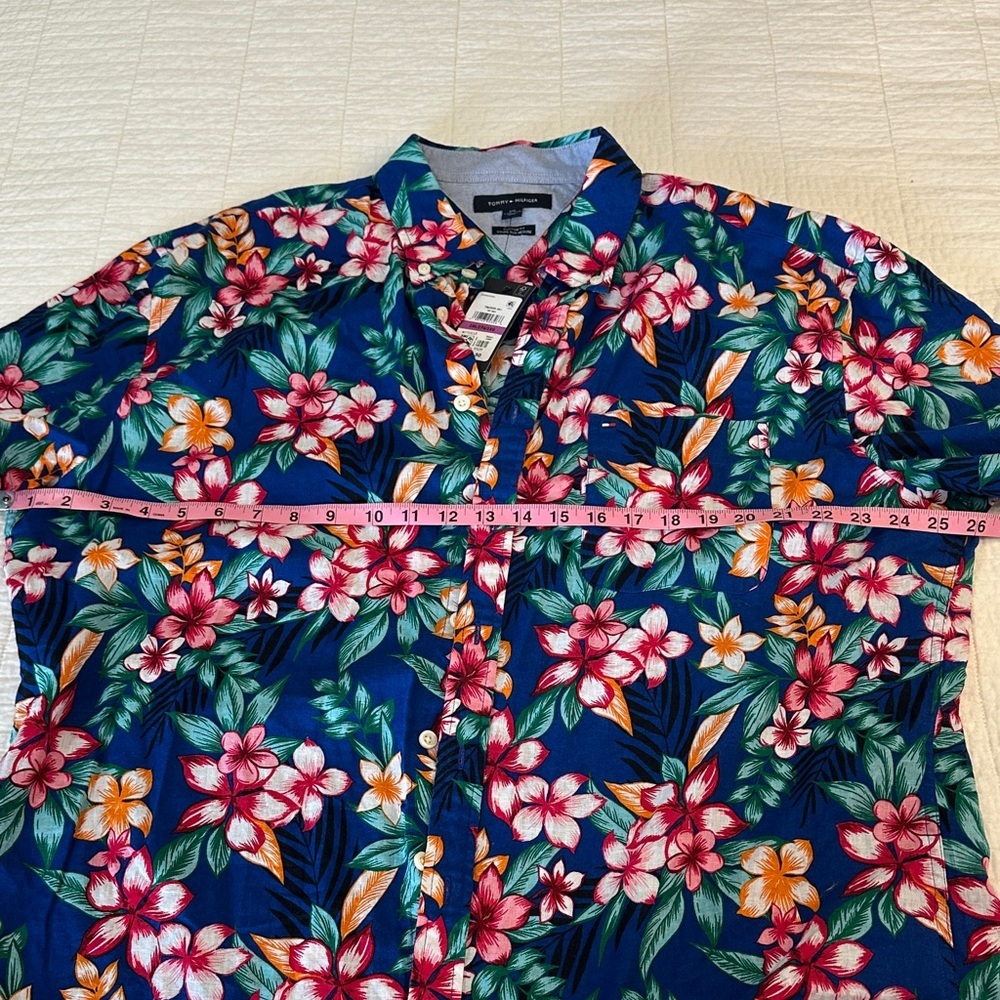 Tommy Hilfiger Hawaiian Linen Cotton Blend Button Down T Shirt NWT Oversized - Picture 6 of 9
